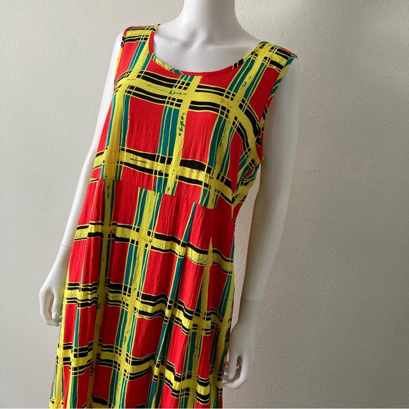 *SOLD* Jams World Vintage 1990’s Bright Plaid Print Maxi Dress - Picture 2 of 8